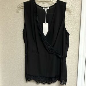 NEW Pleione Black Tank Top Blouse With Lace  Detail